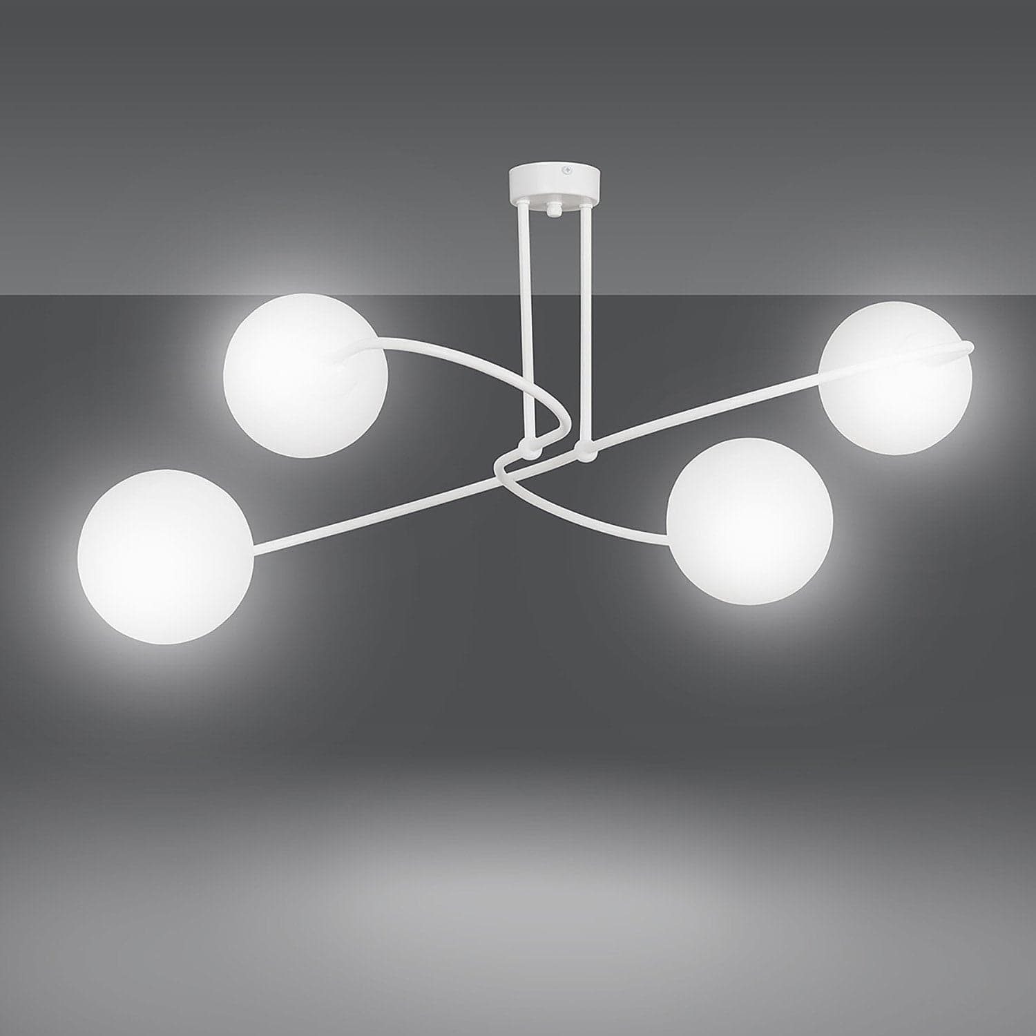 Plafoniera Moderna 4 Luci Selbi In Acciaio Bianco E Sfere In Vetro Opale in Plafoniere LuceArt - Montecorvino Pugliano, commercioVirtuoso.it