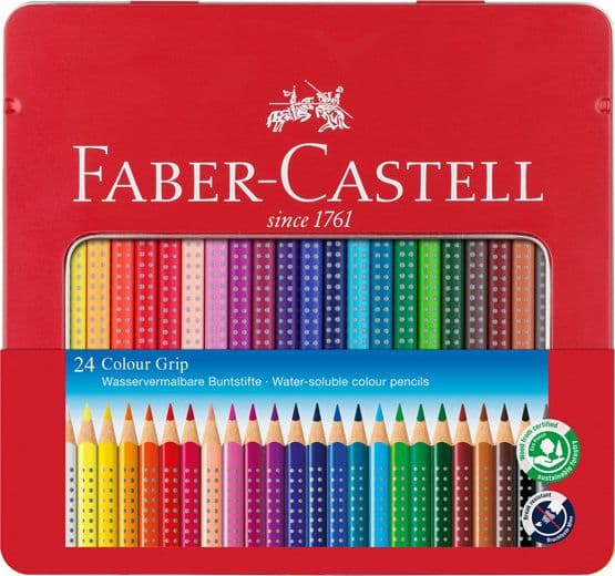 ASTUCCIO metallo 24 PASTELLI COLORATI ACQUERELLABILI Color Grip FABER CASTELL