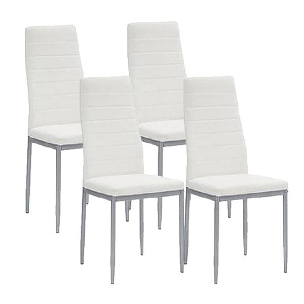 Sedia Moderna 4pz Metallo Verniciato Pelle Ecologica Sala Pranzo Cucina Bianco