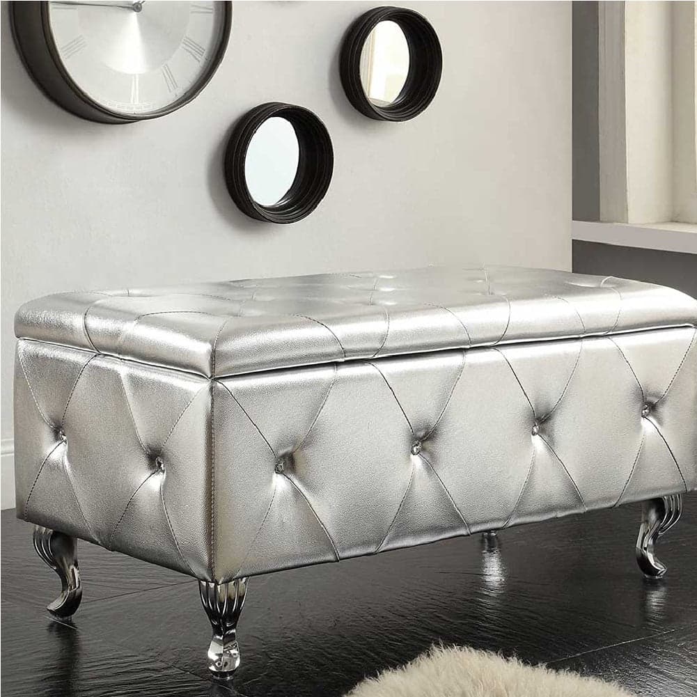 Cassapanca Pouf Contenitore Panca Moderna 96x46 H 43cm con Cristalli Argento in Panche contenitore Danyx - Casoria, commercioVirtuoso.it