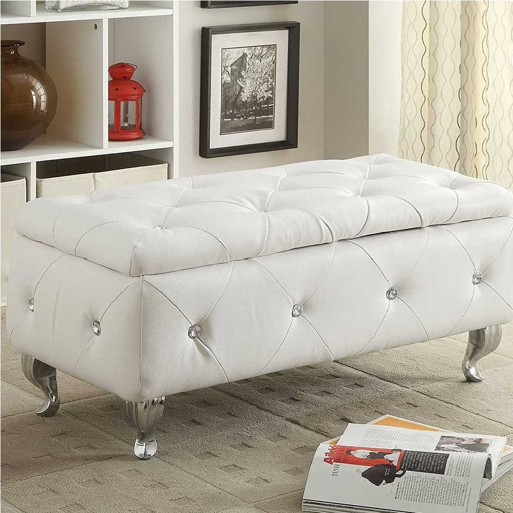 Cassapanca Pouf Contenitore Panca Moderna 96x46 H 43cm con Cristalli Bianco in Panche contenitore Danyx - Casoria, commercioVirtuoso.it