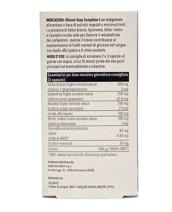 Glicem stop 60 caps. Gelso, Gymnema, Acido folico, Banaba, Cannella, Cromo, metabolismo dei carboidrati e del glucosio in Multivitamine e minerali AlBio Sicily - Misilmeri, commercioVirtuoso.it