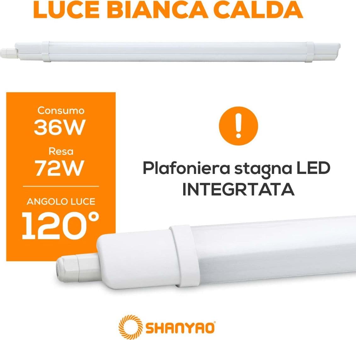 SHANYAO - PLAFONIERA STAGNA LYDIA 120CM 36W C in Plafoniere Stockdoc - Terni, commercioVirtuoso.it