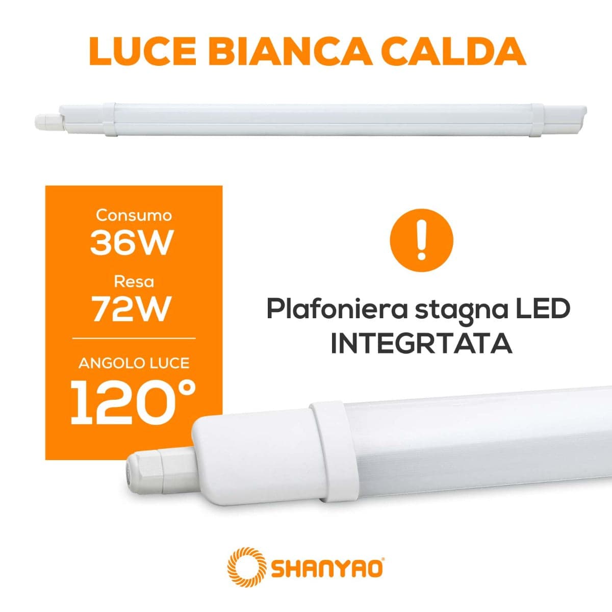 SHANYAO - PLAFONIERA STAGNA LYDIA 120CM 36W C in Plafoniere Stockdoc - Terni, commercioVirtuoso.it