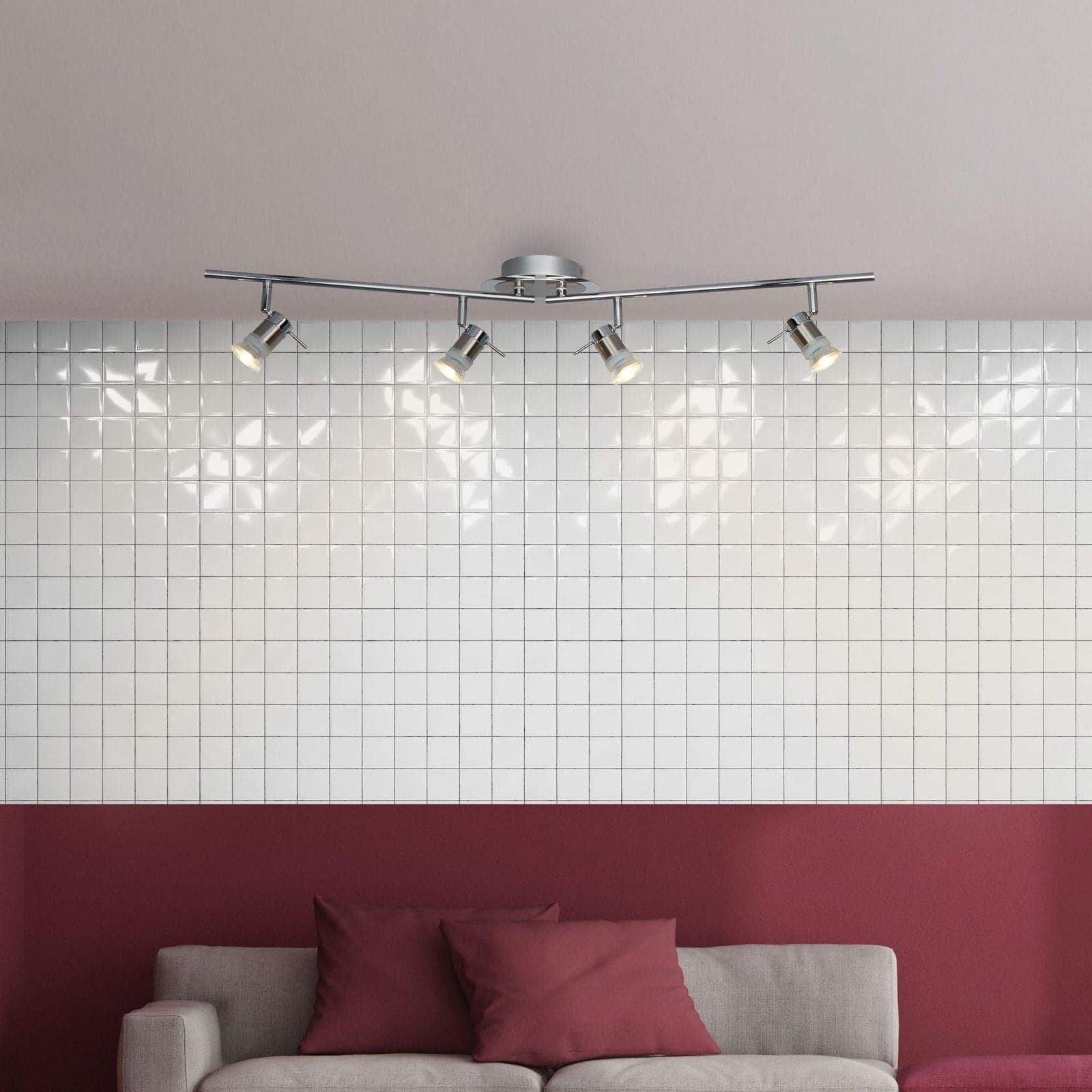 Plafoniera Lineare Moderna Ariete Acciaio Cromo Argento 4 Luci Gu10 in Plafoniere LuceArt - Montecorvino Pugliano, commercioVirtuoso.it