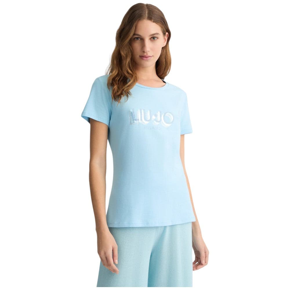 Liu Jo t-shirt celeste logo con strass TA5214JS003 M9123 T-shirt Liu Jo
