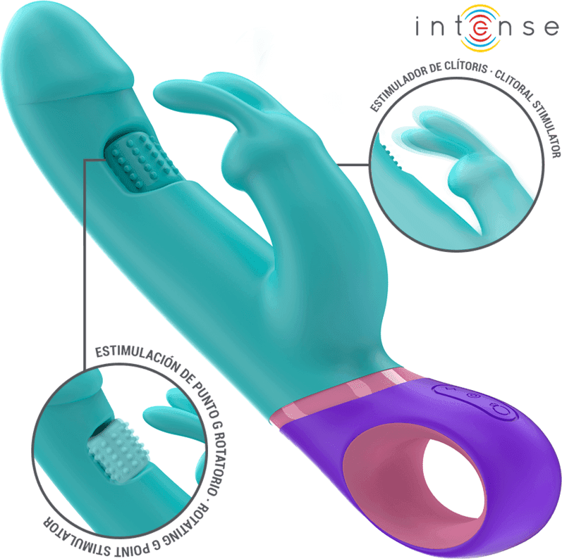 INTENSE - MONICA VIBRATORE RABBIT CON STIMOLATORE G-SPOT ROTANTE BLU in Massaggiatori elettrici manuali Desideria Shop - Latina, commercioVirtuoso.it