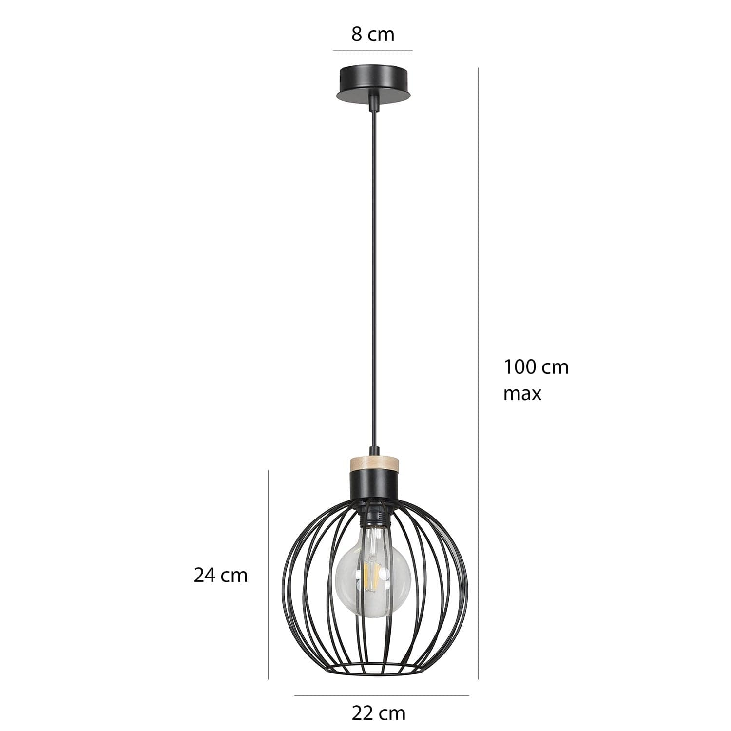 Sospensione 1 Luce Barbado Paralume A Gabbia In Acciaio Nero E Legno Naturale in Lampade a sospensione LuceArt - Montecorvino Pugliano, commercioVirtuoso.it