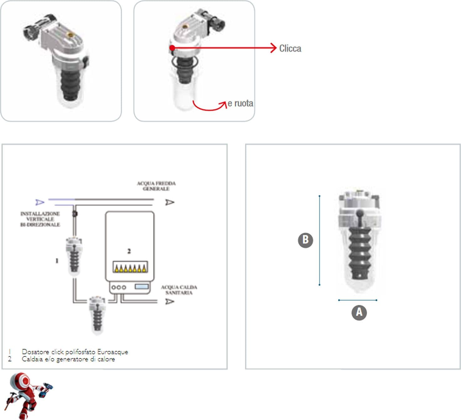 Dosatore polifosfati per caldaia con bypass CLICK BYPASS attacco 1/2" FF in Accessori per pompe Masterbrico - Longobardi, commercioVirtuoso.it