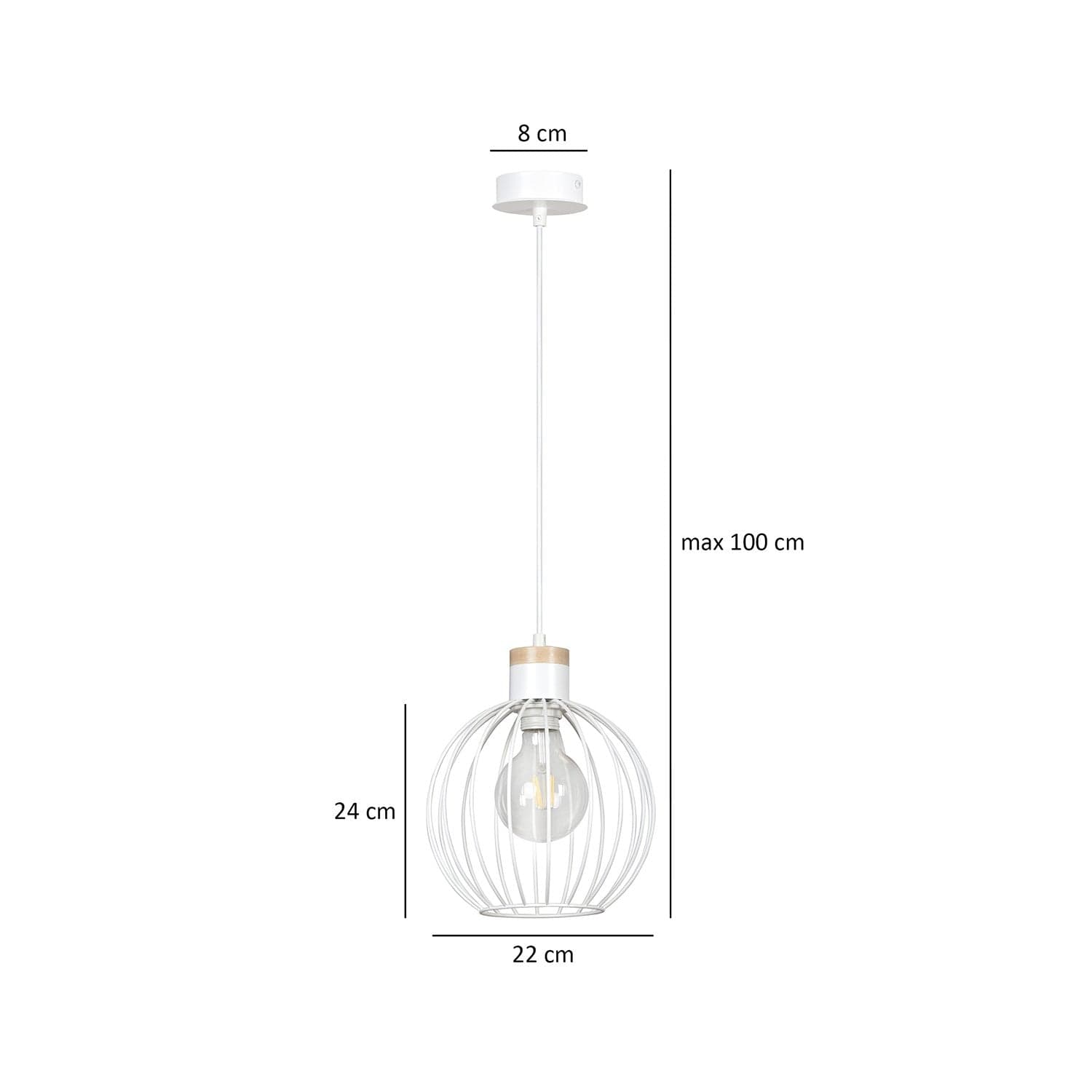 Sospensione 1 Luce Barbado Paralume A Gabbia In Acciaio Bianco E Legno Naturale in Lampade a sospensione LuceArt - Montecorvino Pugliano, commercioVirtuoso.it