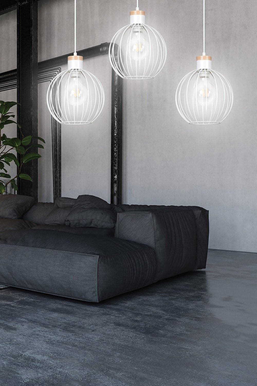 Lampadario 3 Luci Barbado Paralumi A Gabbia In Acciaio Bianco E Legno Naturale in Lampade a sospensione LuceArt - Montecorvino Pugliano, commercioVirtuoso.it