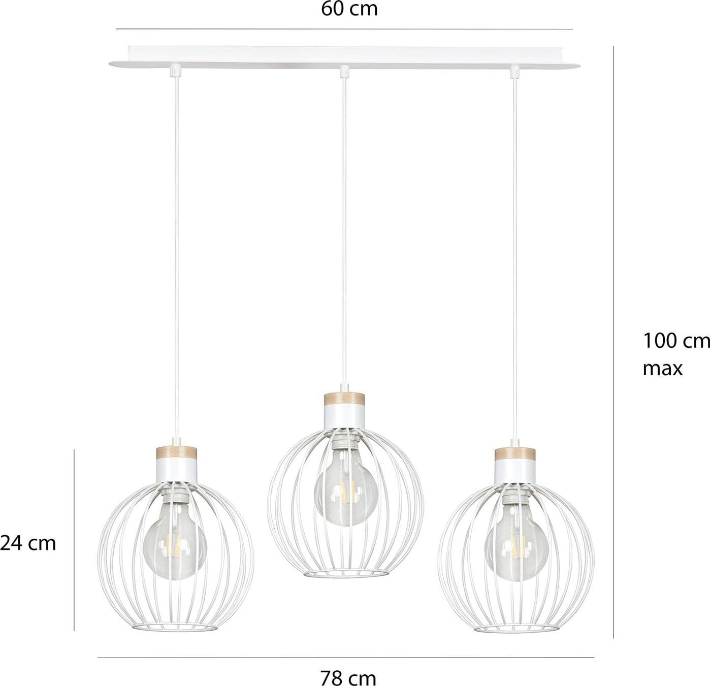 Lampadario 3 Luci Barbado Paralumi A Gabbia In Acciaio Bianco E Legno Naturale in Lampade a sospensione LuceArt - Montecorvino Pugliano, commercioVirtuoso.it