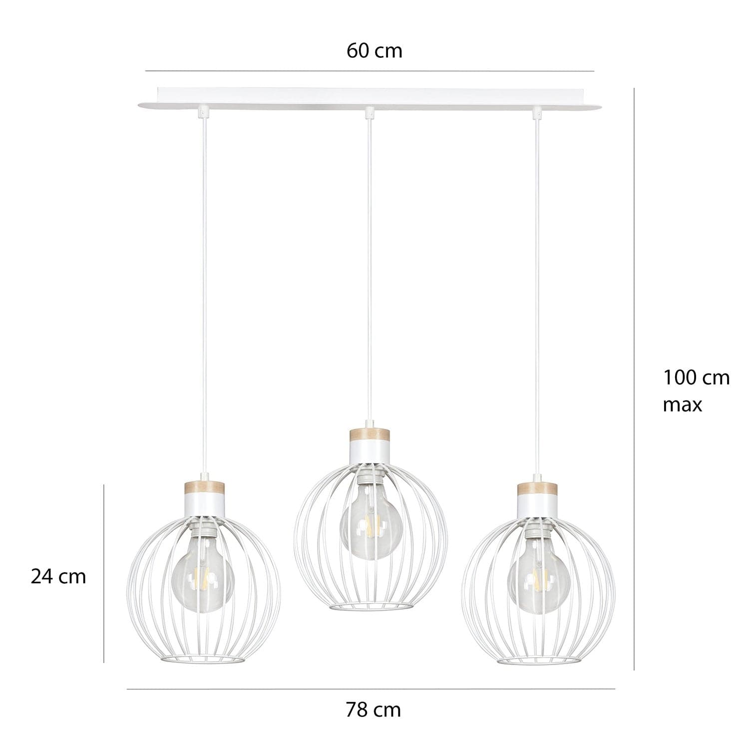 Lampadario 3 Luci Barbado Paralumi A Gabbia In Acciaio Bianco E Legno Naturale in Lampade a sospensione LuceArt - Montecorvino Pugliano, commercioVirtuoso.it