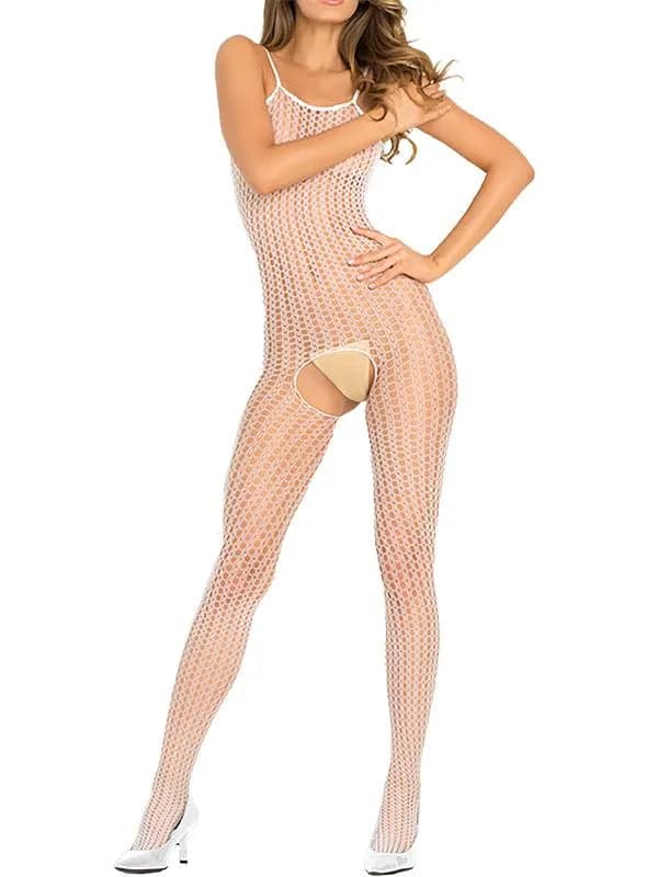 Bodystocking Crochet Nylon Bianco in Babydoll e négligé Mettimelo.it - Casoria, commercioVirtuoso.it