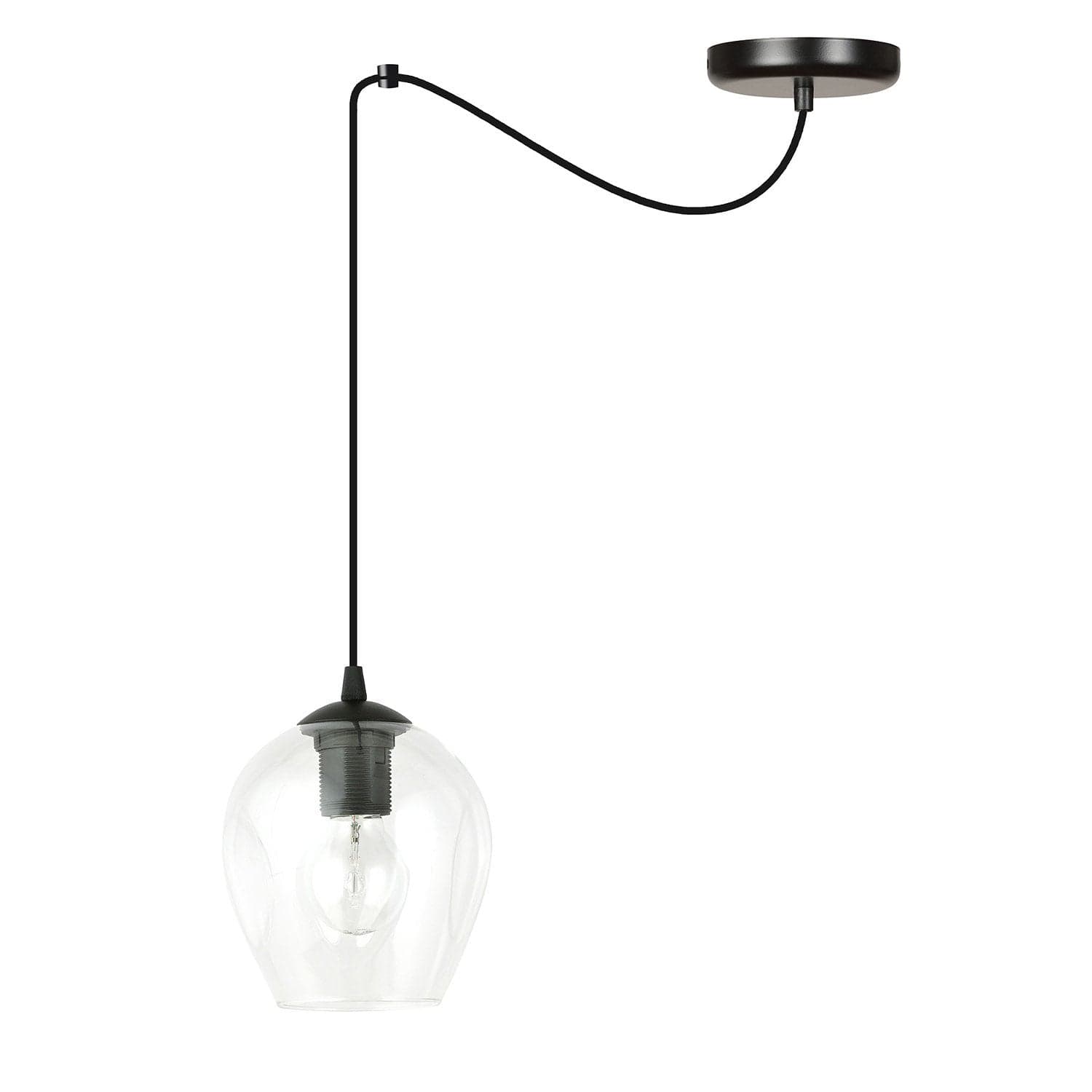 Sospensione 1 Luce Level In Acciaio Nero E Vetro Trasparente Con Cavi Lunghi in Lampade a sospensione LuceArt - Montecorvino Pugliano, commercioVirtuoso.it