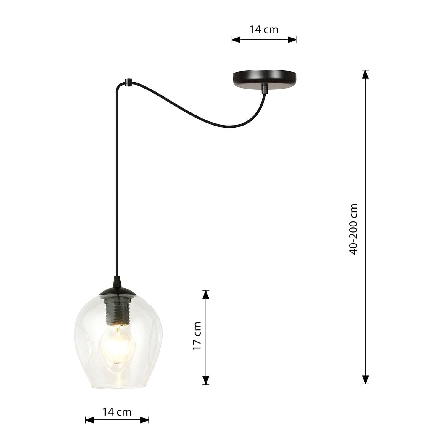 Sospensione 1 Luce Level In Acciaio Nero E Vetro Trasparente Con Cavi Lunghi in Lampade a sospensione LuceArt - Montecorvino Pugliano, commercioVirtuoso.it