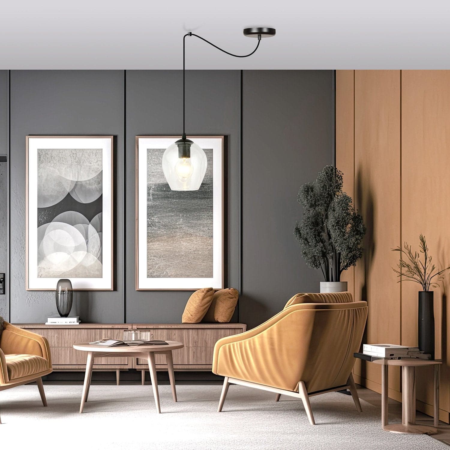 Sospensione 1 Luce Level In Acciaio Nero E Vetro Trasparente Con Cavi Lunghi in Lampade a sospensione LuceArt - Montecorvino Pugliano, commercioVirtuoso.it