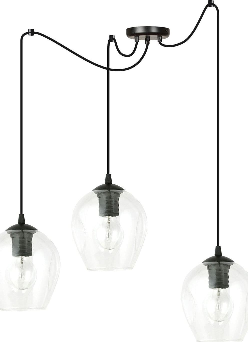 Sospensione 3 Luci Level In Acciaio Nero E Vetro Trasparente Con Cavi Lunghi in Lampade a sospensione LuceArt - Montecorvino Pugliano, commercioVirtuoso.it