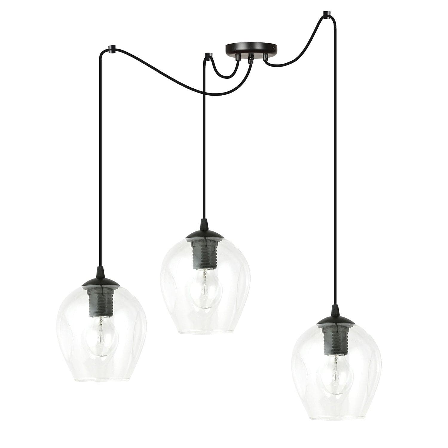 Sospensione 3 Luci Level In Acciaio Nero E Vetro Trasparente Con Cavi Lunghi in Lampade a sospensione LuceArt - Montecorvino Pugliano, commercioVirtuoso.it