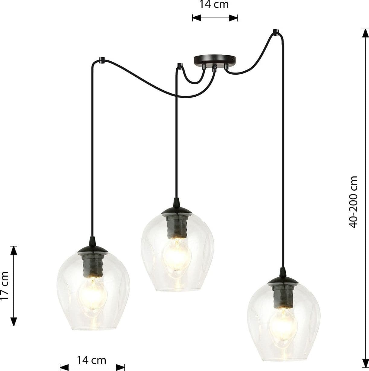 Sospensione 3 Luci Level In Acciaio Nero E Vetro Trasparente Con Cavi Lunghi in Lampade a sospensione LuceArt - Montecorvino Pugliano, commercioVirtuoso.it