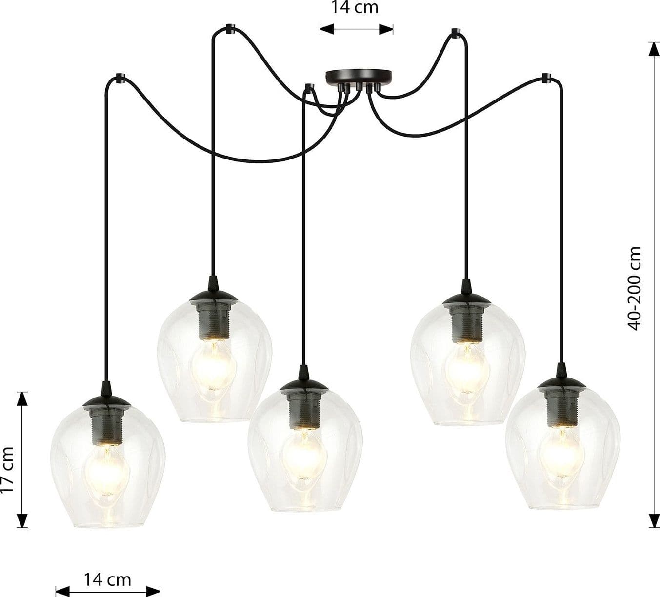 Sospensione 5 Luci Level In Acciaio Nero E Vetro Trasparente Con Cavi Lunghi in Lampade a sospensione LuceArt - Montecorvino Pugliano, commercioVirtuoso.it