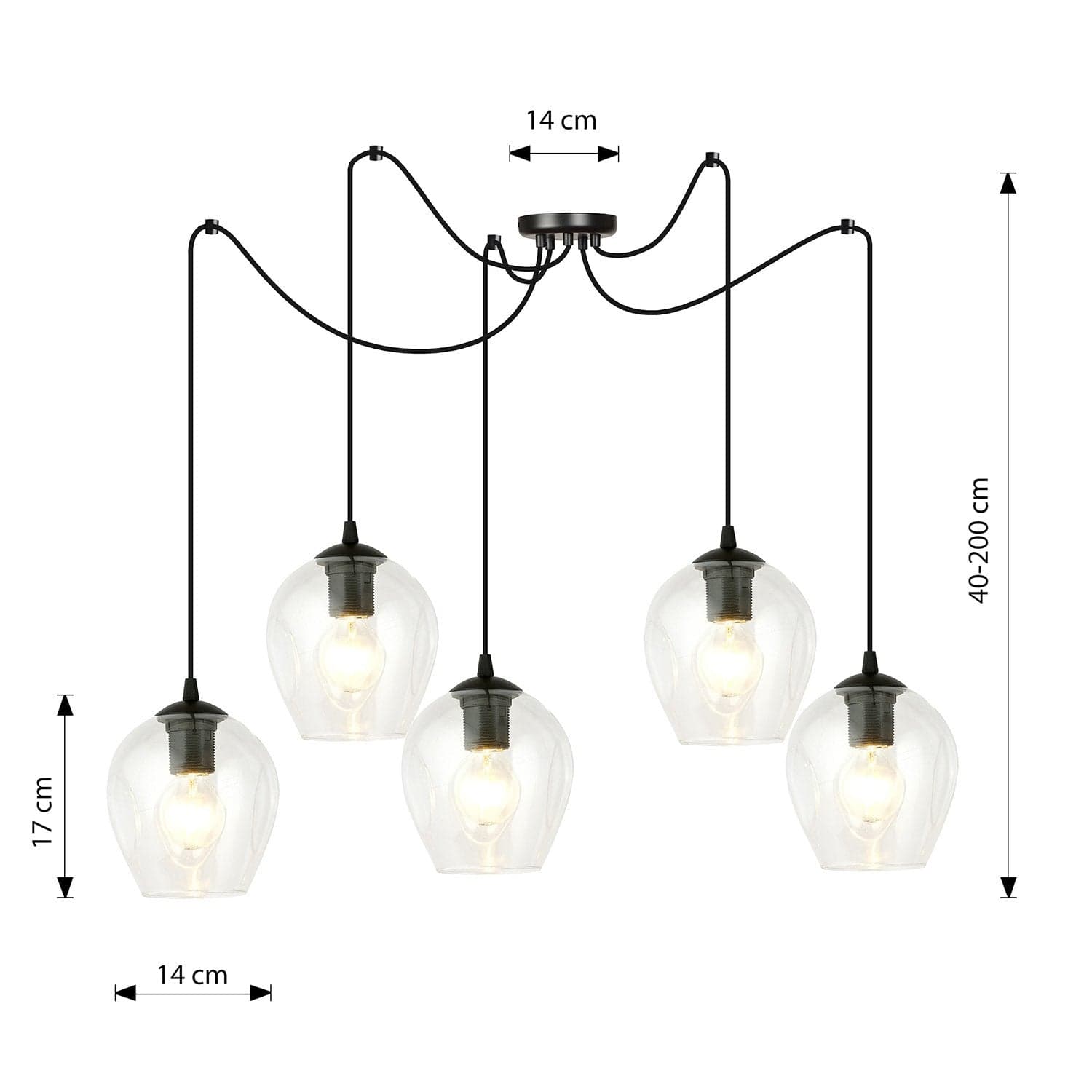 Sospensione 5 Luci Level In Acciaio Nero E Vetro Trasparente Con Cavi Lunghi in Lampade a sospensione LuceArt - Montecorvino Pugliano, commercioVirtuoso.it