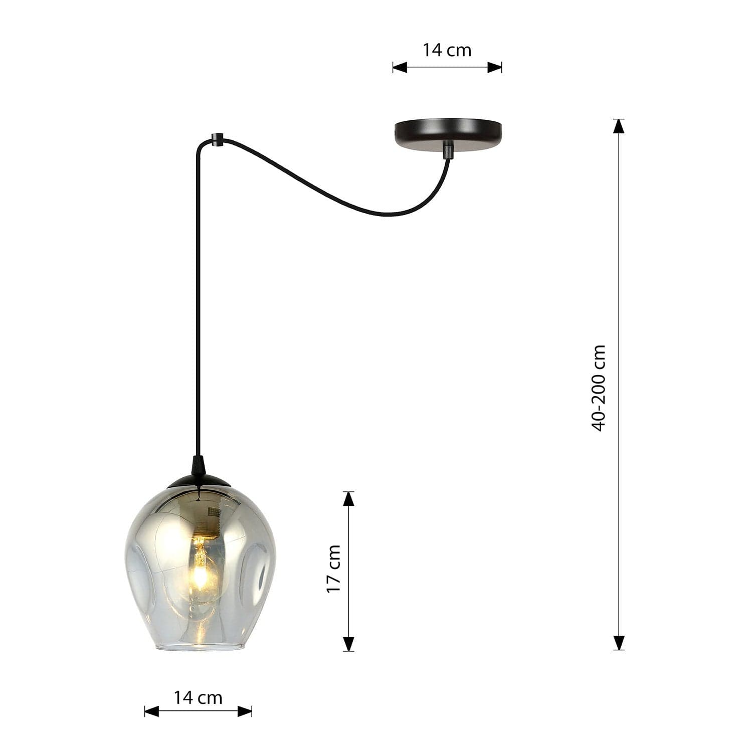 Sospensione 1 Luce Level In Acciaio Nero E Vetro Fumè Con Cavi Lunghi in Lampade a sospensione LuceArt - Montecorvino Pugliano, commercioVirtuoso.it
