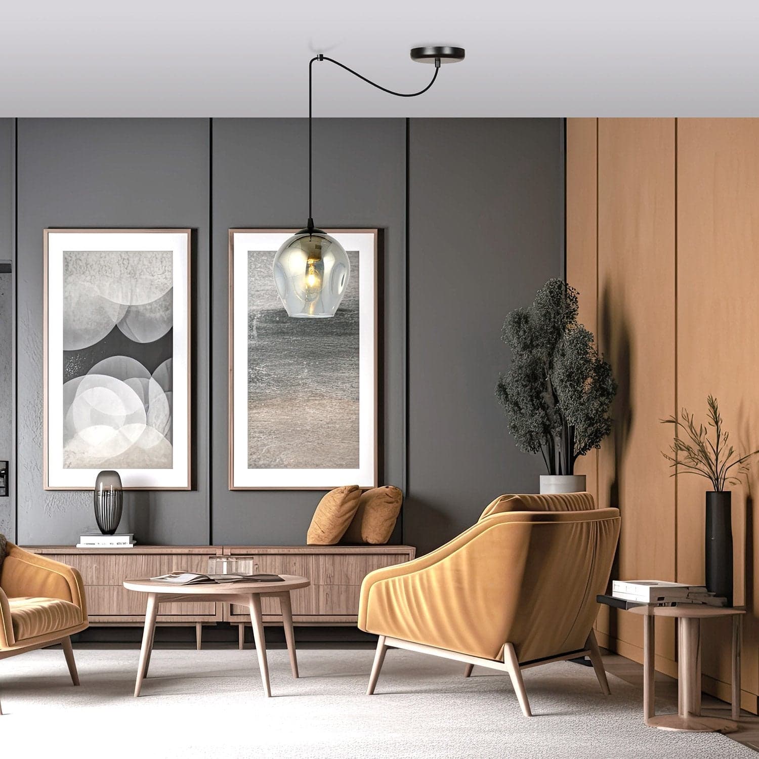 Sospensione 1 Luce Level In Acciaio Nero E Vetro Fumè Con Cavi Lunghi in Lampade a sospensione LuceArt - Montecorvino Pugliano, commercioVirtuoso.it