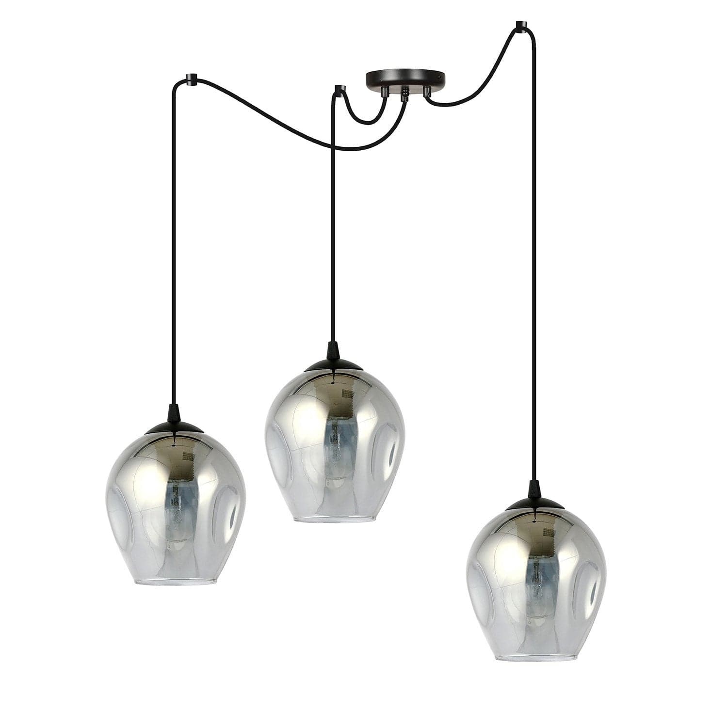 Sospensione 3 Luci Level In Acciaio Nero E Vetro Fumè Con Cavi Lunghi in Lampade a sospensione LuceArt - Montecorvino Pugliano, commercioVirtuoso.it