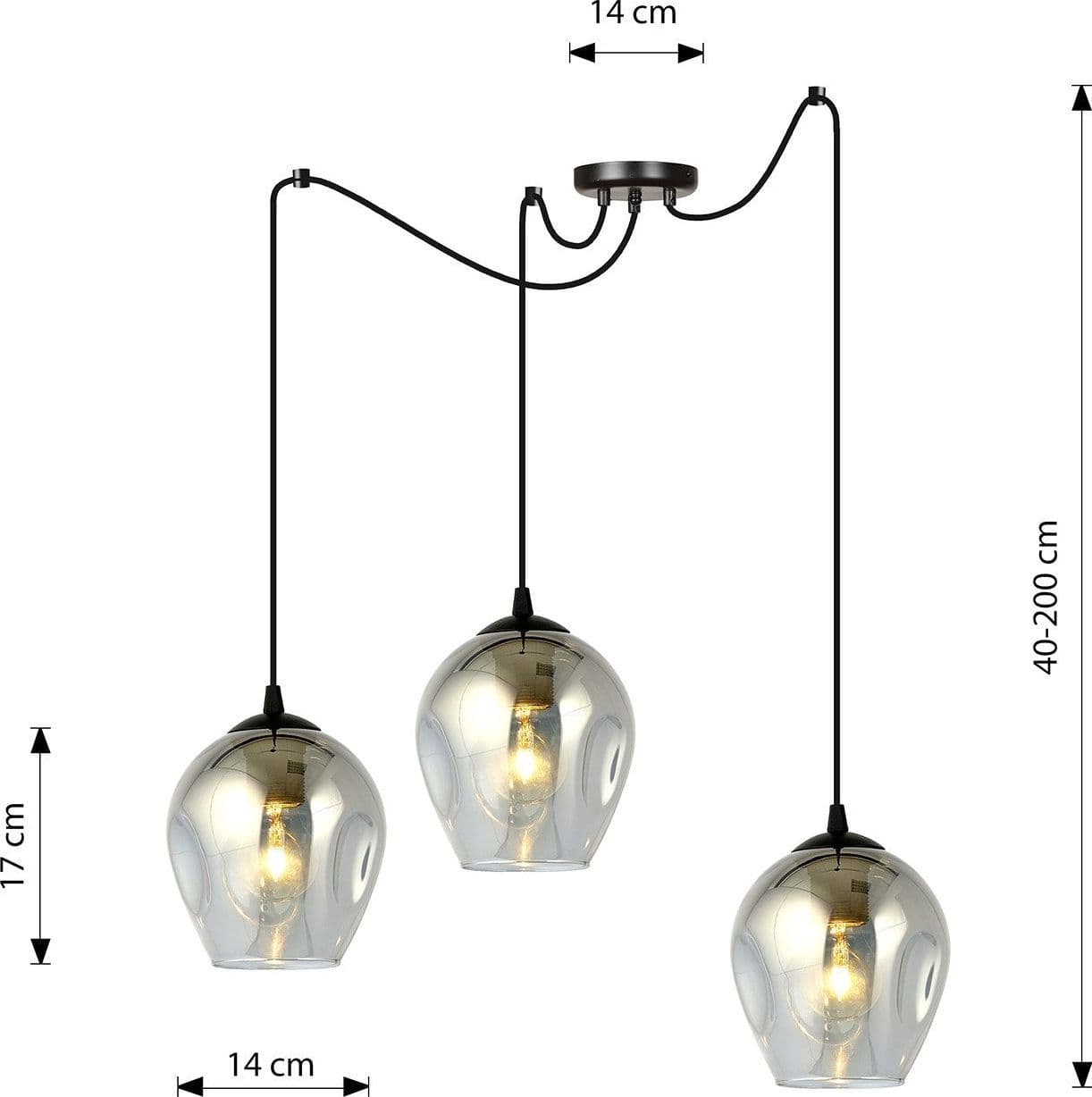 Sospensione 3 Luci Level In Acciaio Nero E Vetro Fumè Con Cavi Lunghi in Lampade a sospensione LuceArt - Montecorvino Pugliano, commercioVirtuoso.it