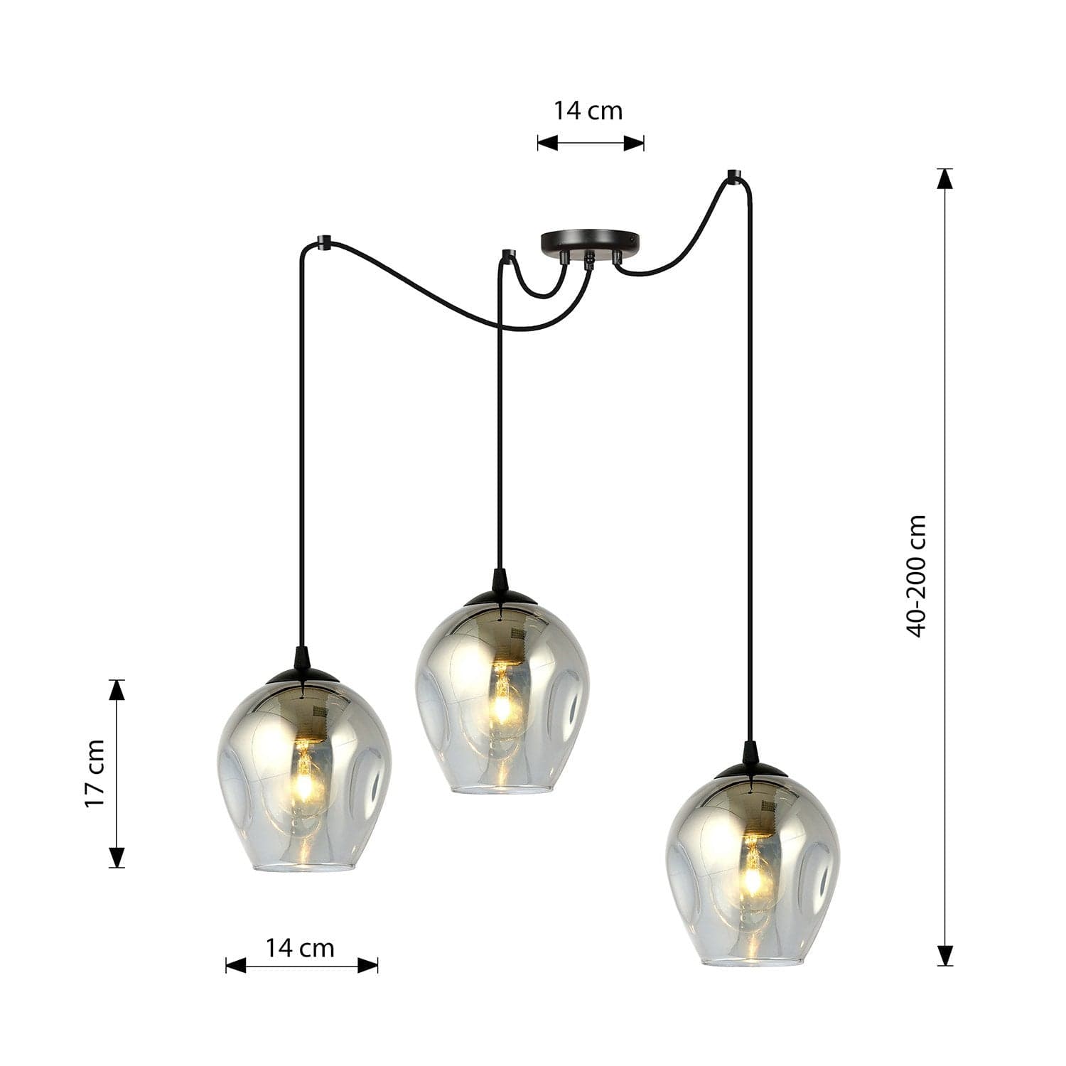 Sospensione 3 Luci Level In Acciaio Nero E Vetro Fumè Con Cavi Lunghi in Lampade a sospensione LuceArt - Montecorvino Pugliano, commercioVirtuoso.it
