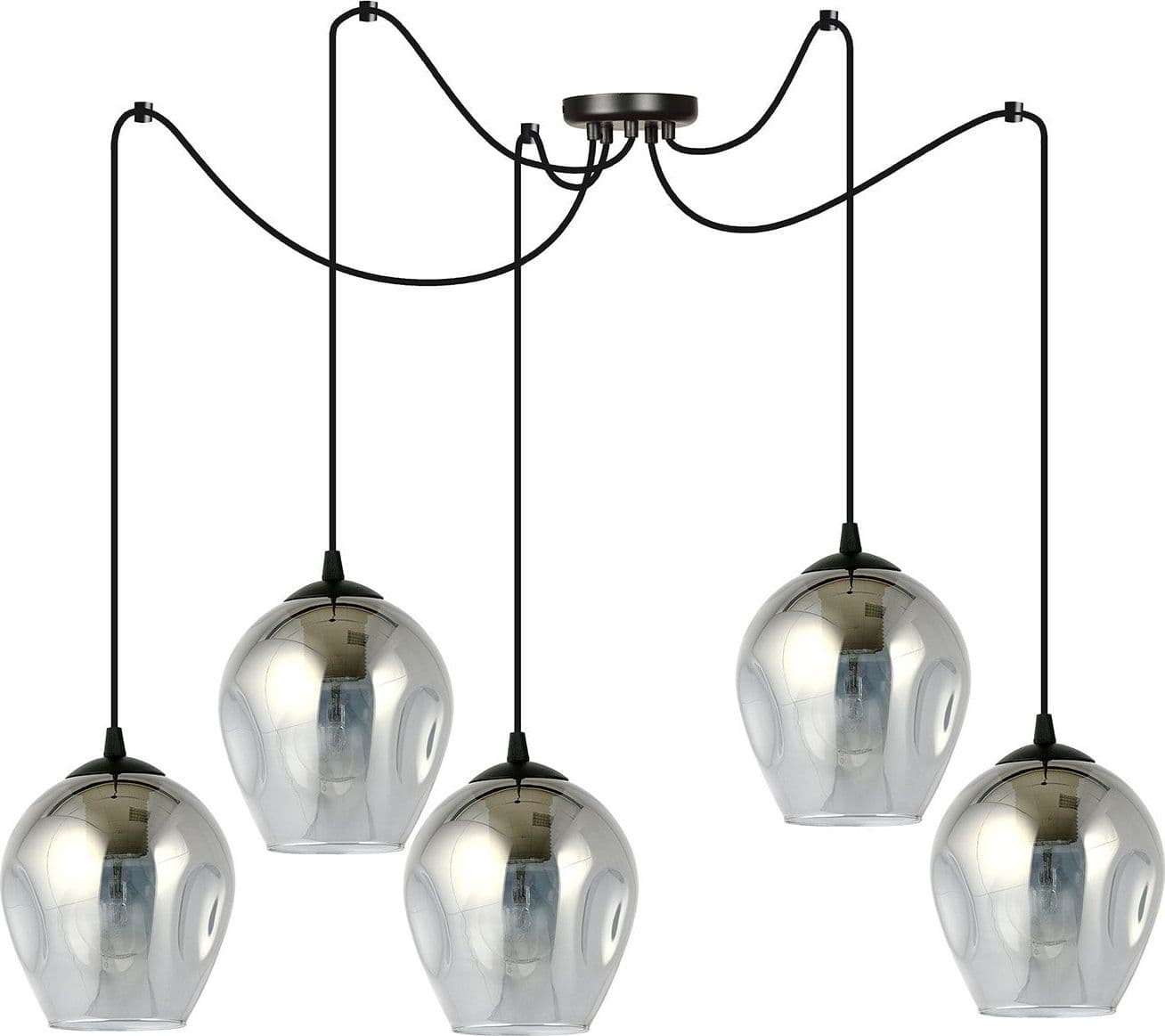 Sospensione 5 Luci Level In Acciaio Nero E Vetro Fumè Con Cavi Lunghi in Lampade a sospensione LuceArt - Montecorvino Pugliano, commercioVirtuoso.it
