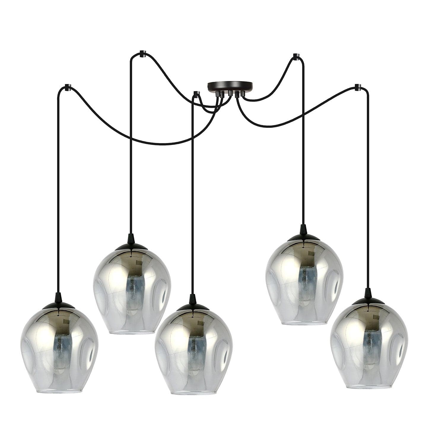 Sospensione 5 Luci Level In Acciaio Nero E Vetro Fumè Con Cavi Lunghi in Lampade a sospensione LuceArt - Montecorvino Pugliano, commercioVirtuoso.it