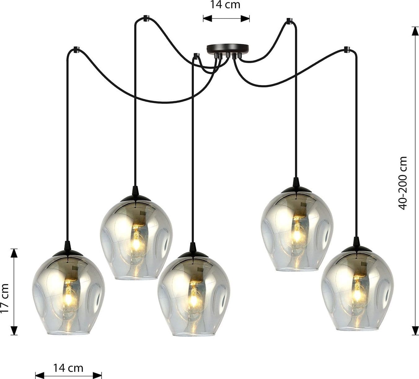 Sospensione 5 Luci Level In Acciaio Nero E Vetro Fumè Con Cavi Lunghi in Lampade a sospensione LuceArt - Montecorvino Pugliano, commercioVirtuoso.it