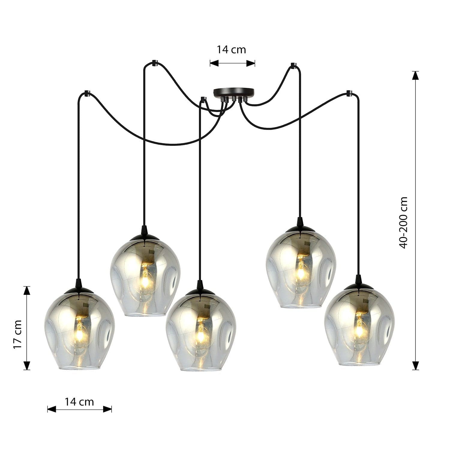 Sospensione 5 Luci Level In Acciaio Nero E Vetro Fumè Con Cavi Lunghi in Lampade a sospensione LuceArt - Montecorvino Pugliano, commercioVirtuoso.it