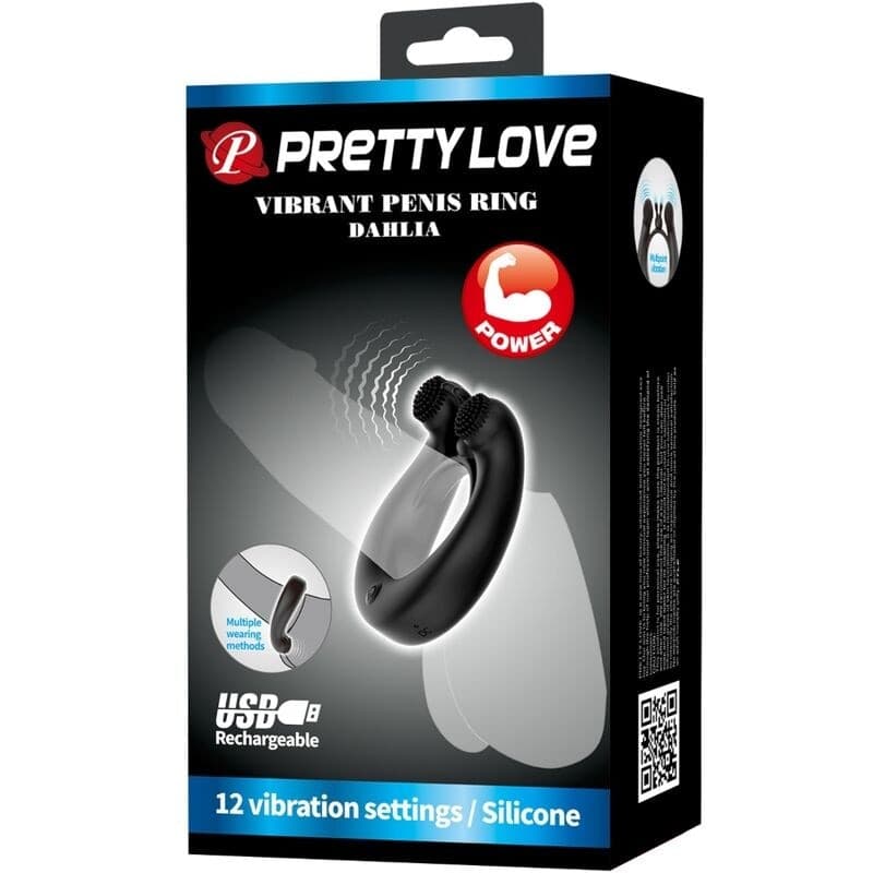 PRETTY LOVE - ANELLO VIBRANTE DAHLIA + STIMOLATORE CLITORIDEO 12 VIBRAZIONI NERO in Anelli fallici e vibranti Desideria Shop - Latina, commercioVirtuoso.it