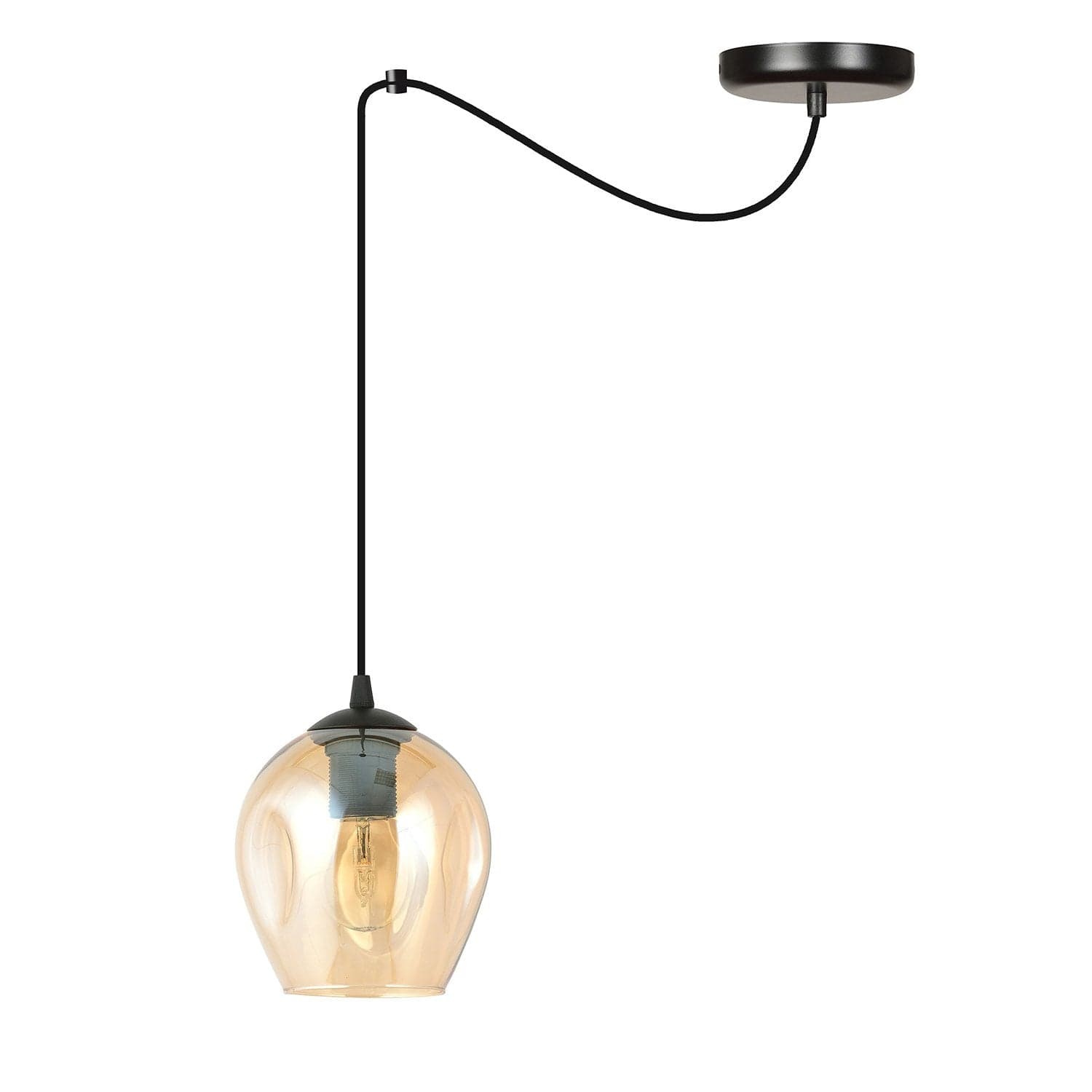 Sospensione 1 Luce Level In Acciaio Nero E Vetro Ambra Con Cavi Lunghi in Lampade a sospensione LuceArt - Montecorvino Pugliano, commercioVirtuoso.it