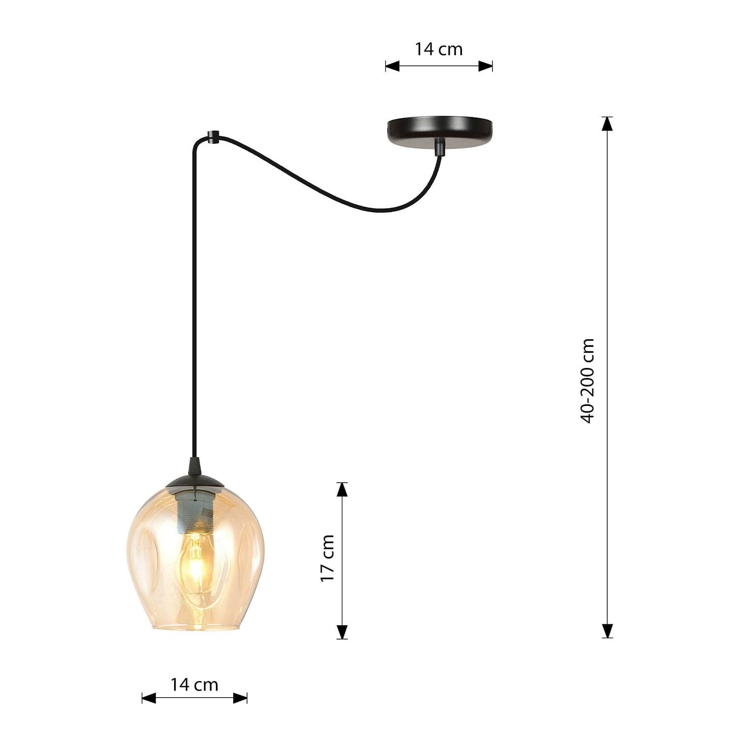 Sospensione 1 Luce Level In Acciaio Nero E Vetro Ambra Con Cavi Lunghi in Lampade a sospensione LuceArt - Montecorvino Pugliano, commercioVirtuoso.it