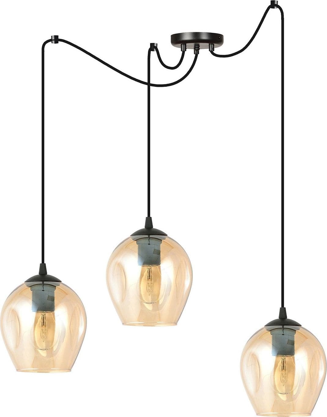 Sospensione 3 Luci Level In Acciaio Nero E Vetro Ambra Con Cavi Lunghi in Lampade a sospensione LuceArt - Montecorvino Pugliano, commercioVirtuoso.it