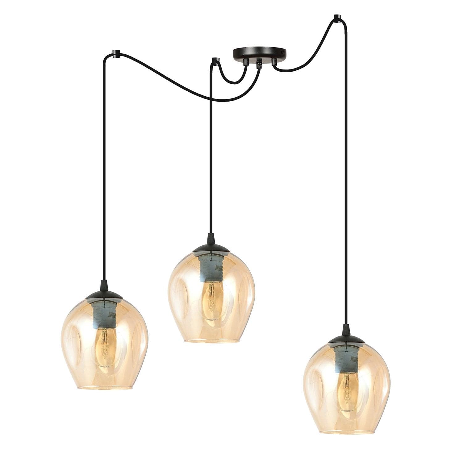 Sospensione 3 Luci Level In Acciaio Nero E Vetro Ambra Con Cavi Lunghi in Lampade a sospensione LuceArt - Montecorvino Pugliano, commercioVirtuoso.it