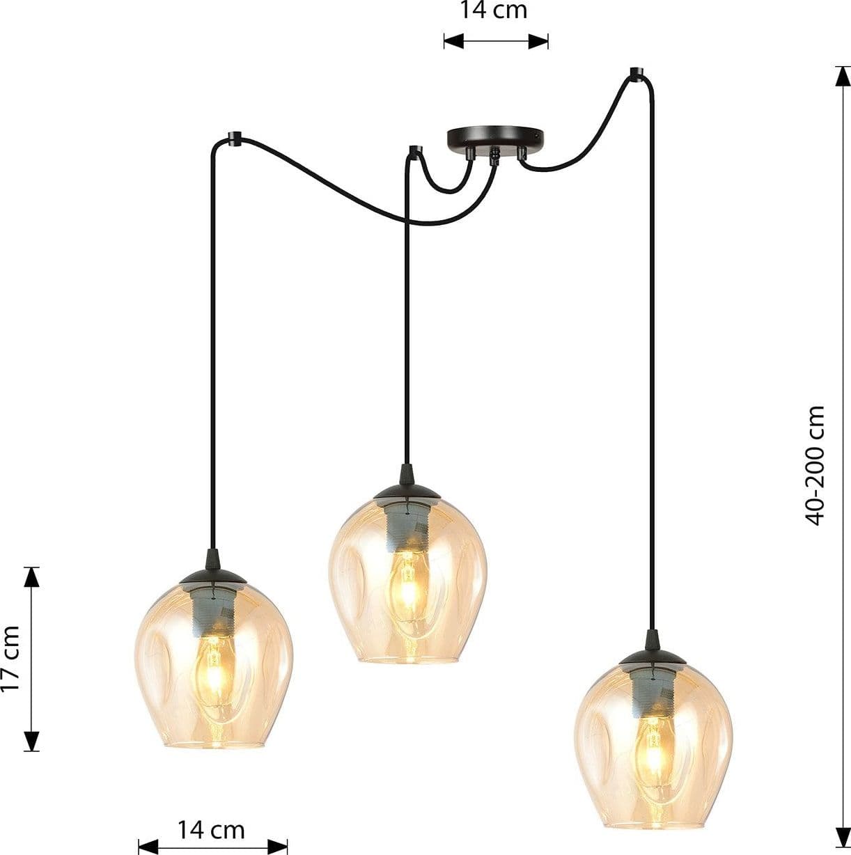 Sospensione 3 Luci Level In Acciaio Nero E Vetro Ambra Con Cavi Lunghi in Lampade a sospensione LuceArt - Montecorvino Pugliano, commercioVirtuoso.it
