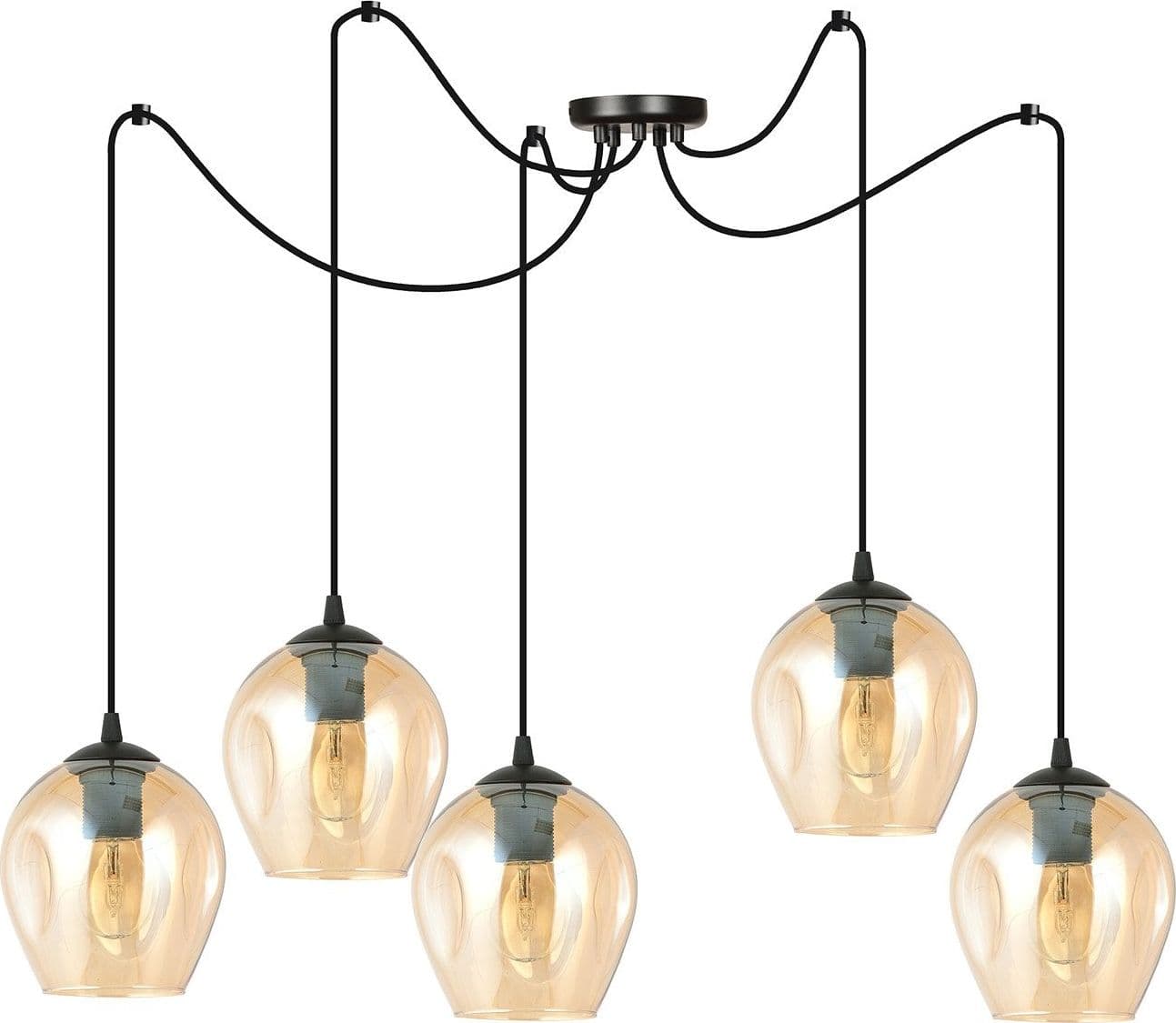 Sospensione 5 Luci Level In Acciaio Nero E Vetro Ambra Con Cavi Lunghi in Lampade a sospensione LuceArt - Montecorvino Pugliano, commercioVirtuoso.it