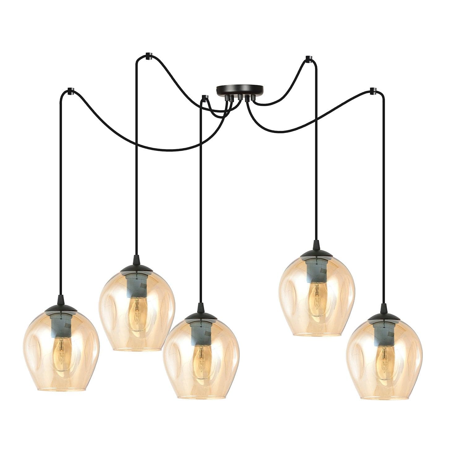 Sospensione 5 Luci Level In Acciaio Nero E Vetro Ambra Con Cavi Lunghi in Lampade a sospensione LuceArt - Montecorvino Pugliano, commercioVirtuoso.it