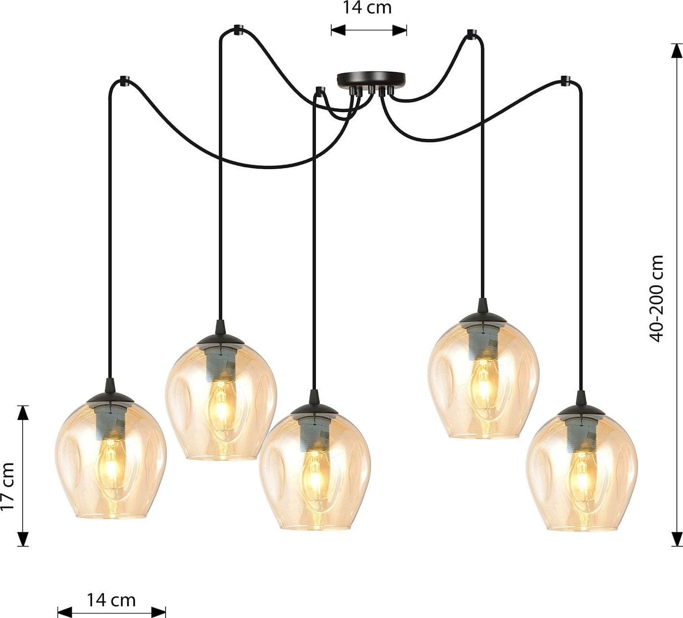Sospensione 5 Luci Level In Acciaio Nero E Vetro Ambra Con Cavi Lunghi in Lampade a sospensione LuceArt - Montecorvino Pugliano, commercioVirtuoso.it