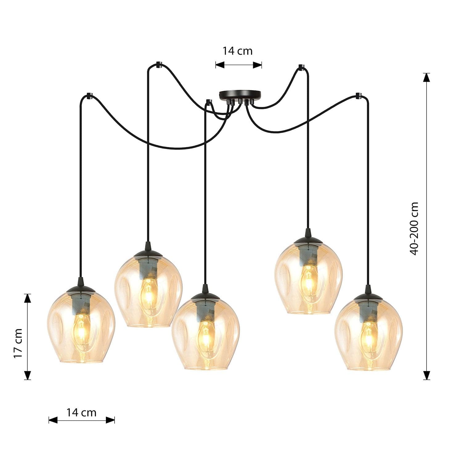 Sospensione 5 Luci Level In Acciaio Nero E Vetro Ambra Con Cavi Lunghi in Lampade a sospensione LuceArt - Montecorvino Pugliano, commercioVirtuoso.it
