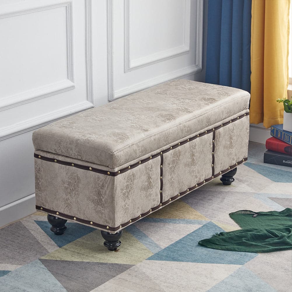 Cassapanca Pouf Contenitore Panca Vintage 80x40 H 43cm con Rivetti Beige in Panche contenitore Danyx - Casoria, commercioVirtuoso.it