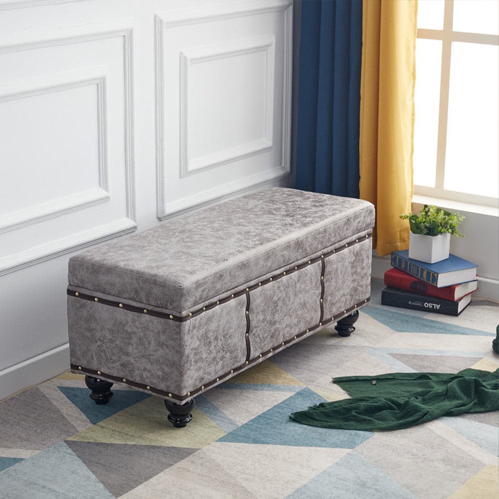 Cassapanca Pouf Contenitore Panca Vintage 80x40 H 43cm con Rivetti Grigio in Panche contenitore Danyx - Casoria, commercioVirtuoso.it
