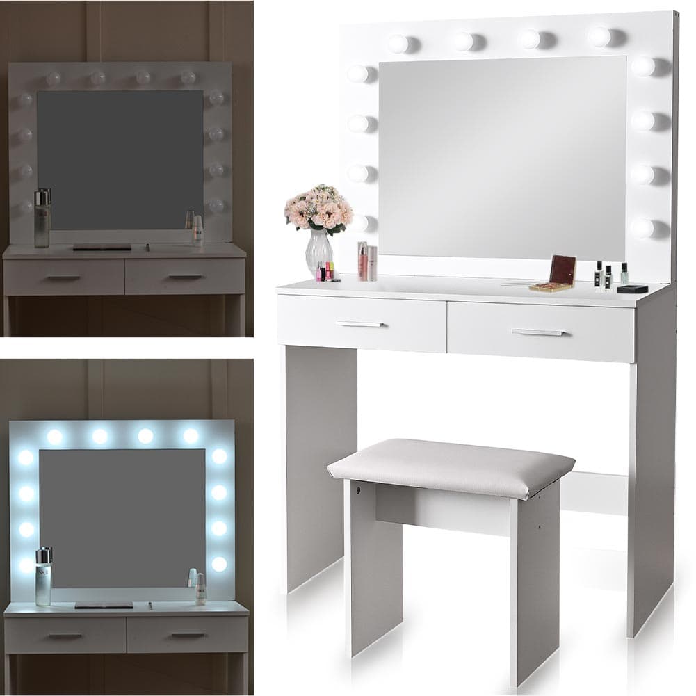 Consolle Trucco Specchio e Sgabello Led Mobile Makeup 2Cassetti 80x40 H 140cm in Toelette Danyx - Casoria, commercioVirtuoso.it