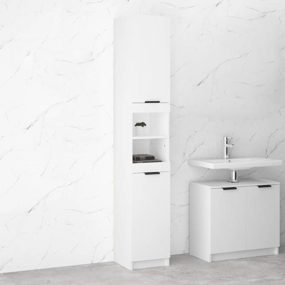 Mobile a Colonna Armadietto Salvaspazio da Bagno 4 Ripiani Interni 2 Ante H188cm