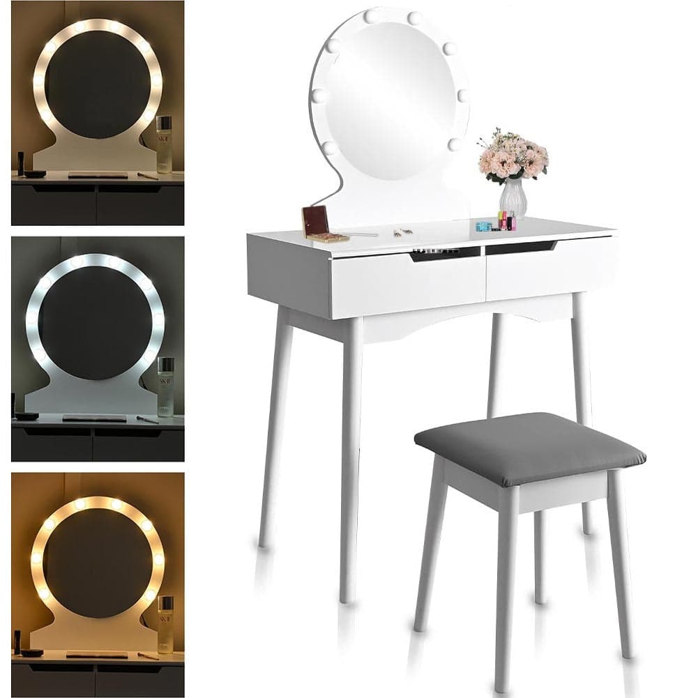 Consolle Trucco Specchio e Sgabello Led Mobile Makeup 2Cassetti 80x40 H 135cm in Toelette Danyx - Casoria, commercioVirtuoso.it